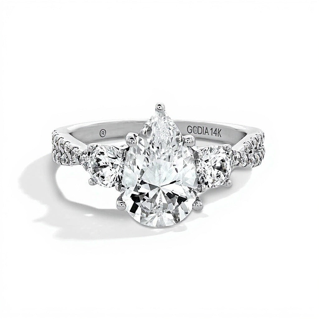 2.75 CT. TW Pear-Shaped Lab-Grown Diamond Three Stone Engagement Ring in 14K White Gold (F/SI2)