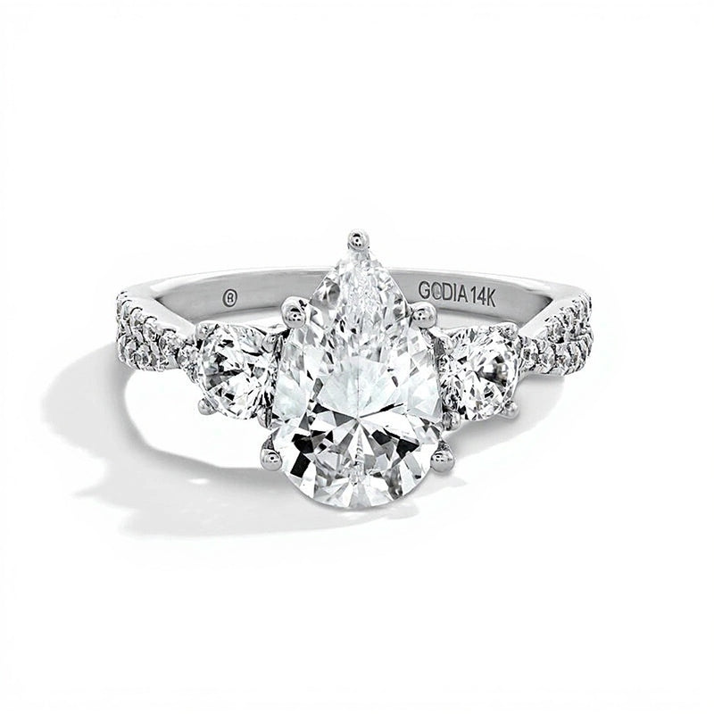 2.75 CT. TW Pear-Shaped Lab-Grown Diamond Three Stone Engagement Ring in 14K White Gold (F/SI2)