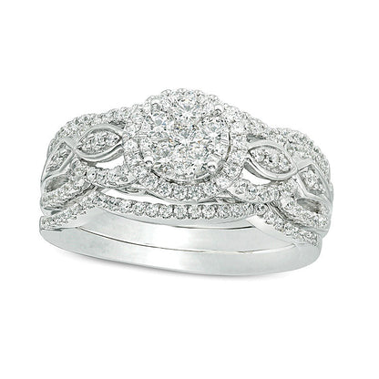 0.75 CT. TW Composite Diamond Frame Three Piece Bridal Set in 10K White Gold