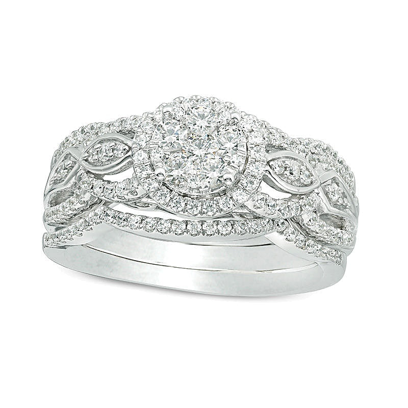 0.75 CT. TW Composite Diamond Frame Three Piece Bridal Set in 10K White Gold