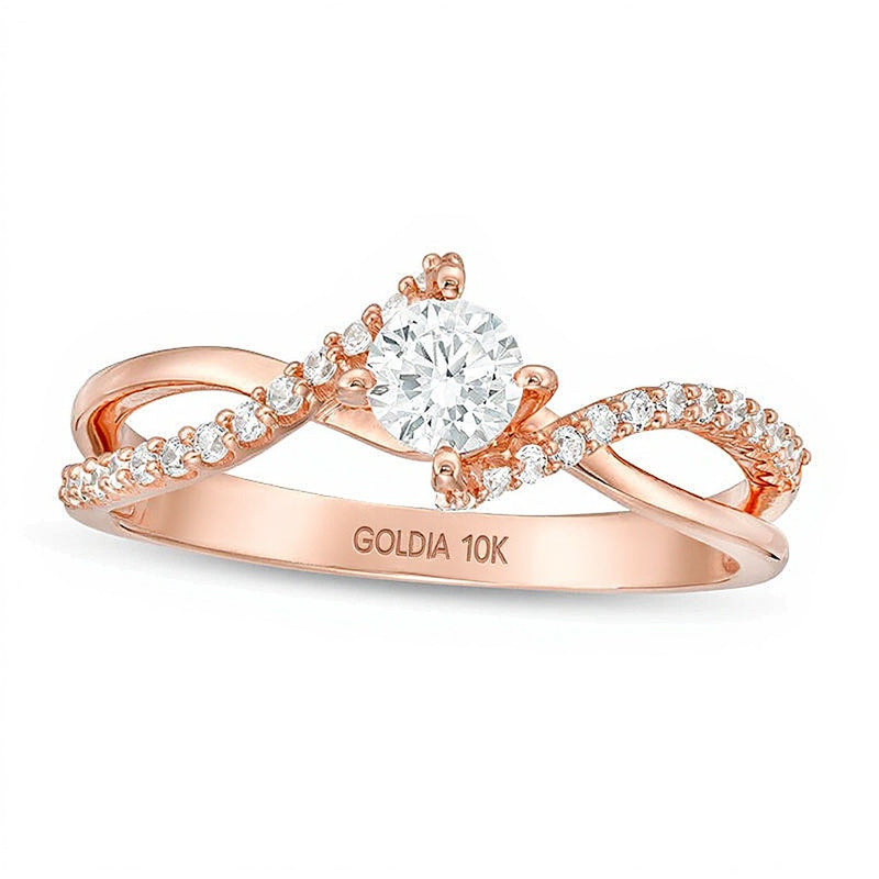 0.5 CT. TW Diamond Bypass Crossover Shank Engagement Ring in 10K Rose Gold