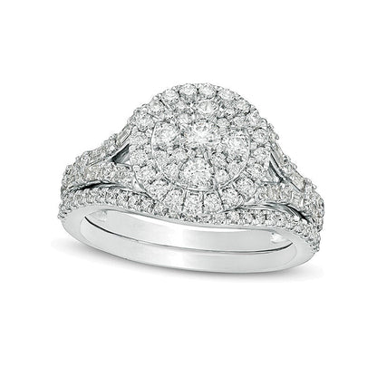 1.0 CT. TW Multi-Diamond Frame Bridal Set in 10K White Gold