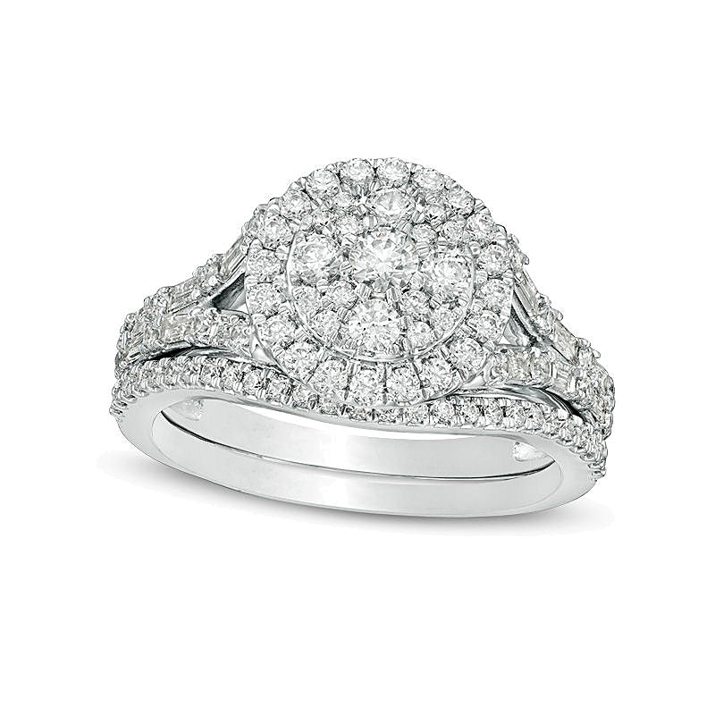 1.0 CT. TW Multi-Diamond Frame Bridal Set in 10K White Gold