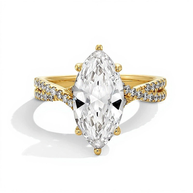 3.38 CT. TW Marquise-Cut Lab-Grown Diamond Engagement Ring with Crossover Shank in 14K Gold (F/VS2)