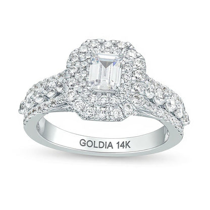 1.5 CT. TW Emerald-Cut Lab-Grown Diamond Double Frame Engagement Ring in 14K White Gold (F/VS2)