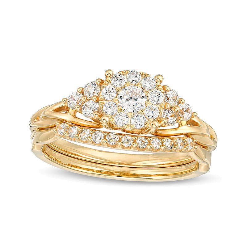 0.63 CT. TW Diamond Frame Tri-Sides Braid Shank Bridal Set in 14K Gold