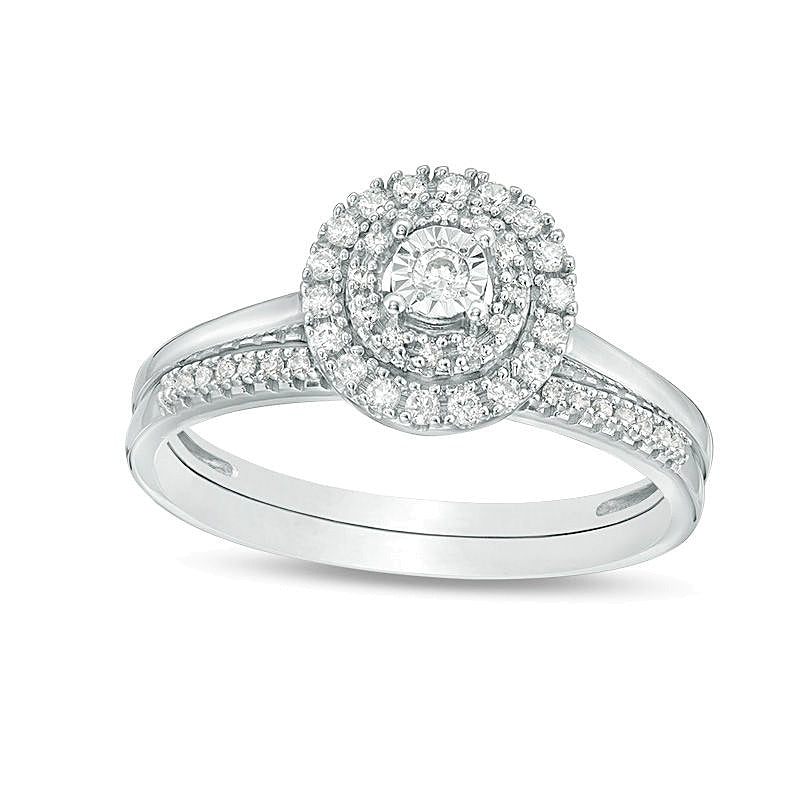 0.25 CT. TW Diamond Double Frame Bridal Set in 10K White Gold
