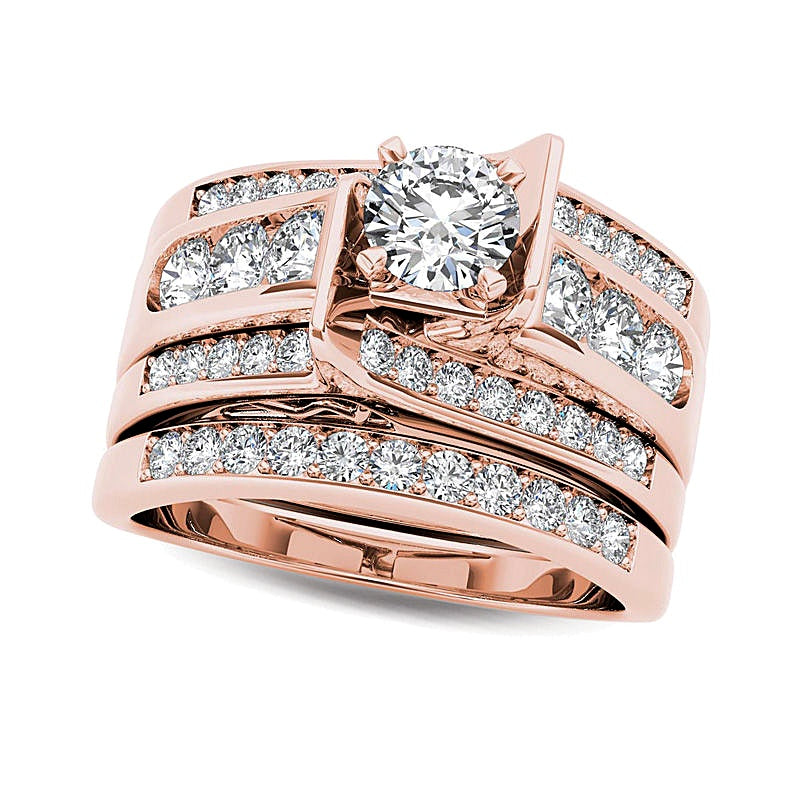 1.25 CT. TW Diamond Multi-Row Bridal Set in 14K Rose Gold