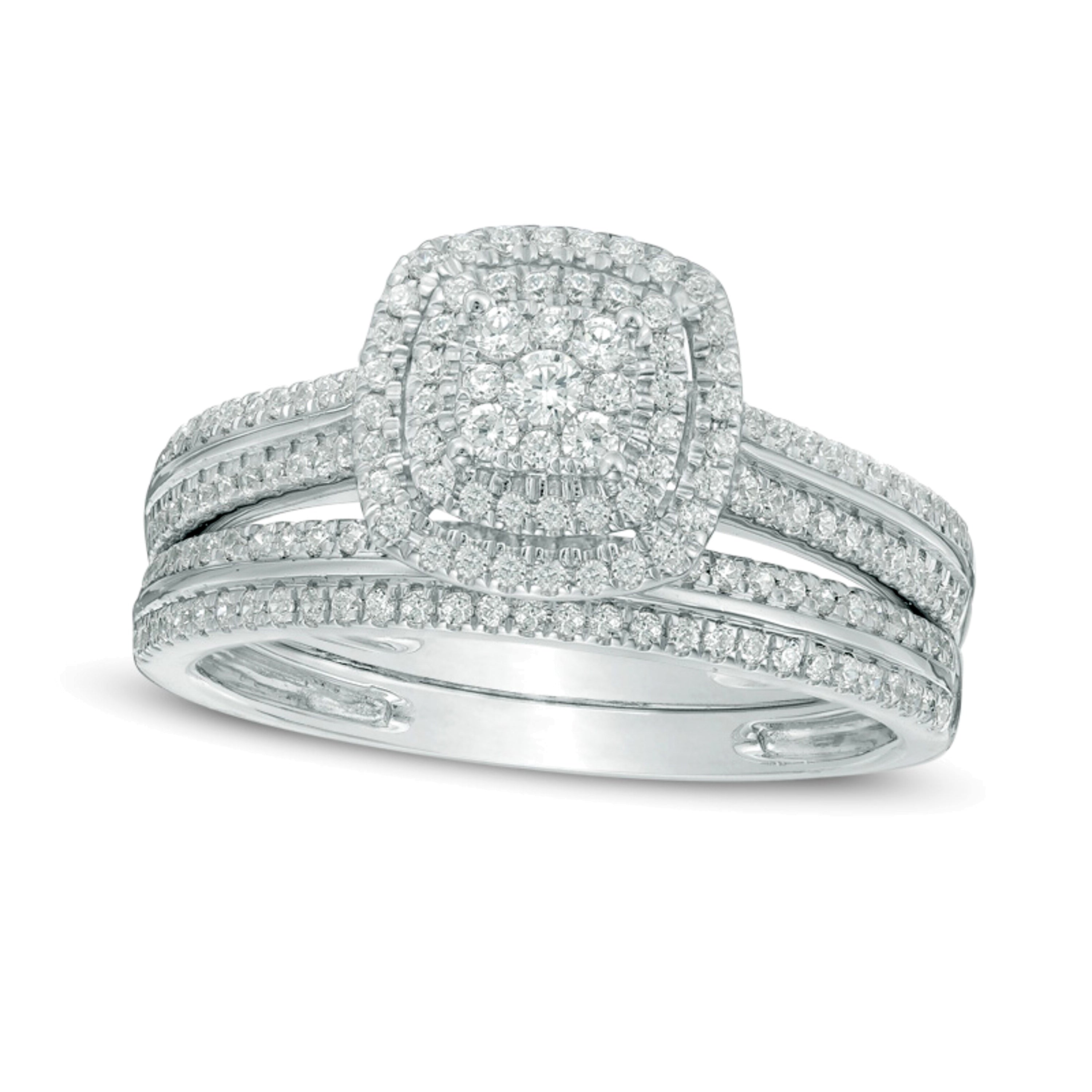 0.5 CT. TW Multi-Diamond Double Square Frame Bridal Set in 10K White Gold