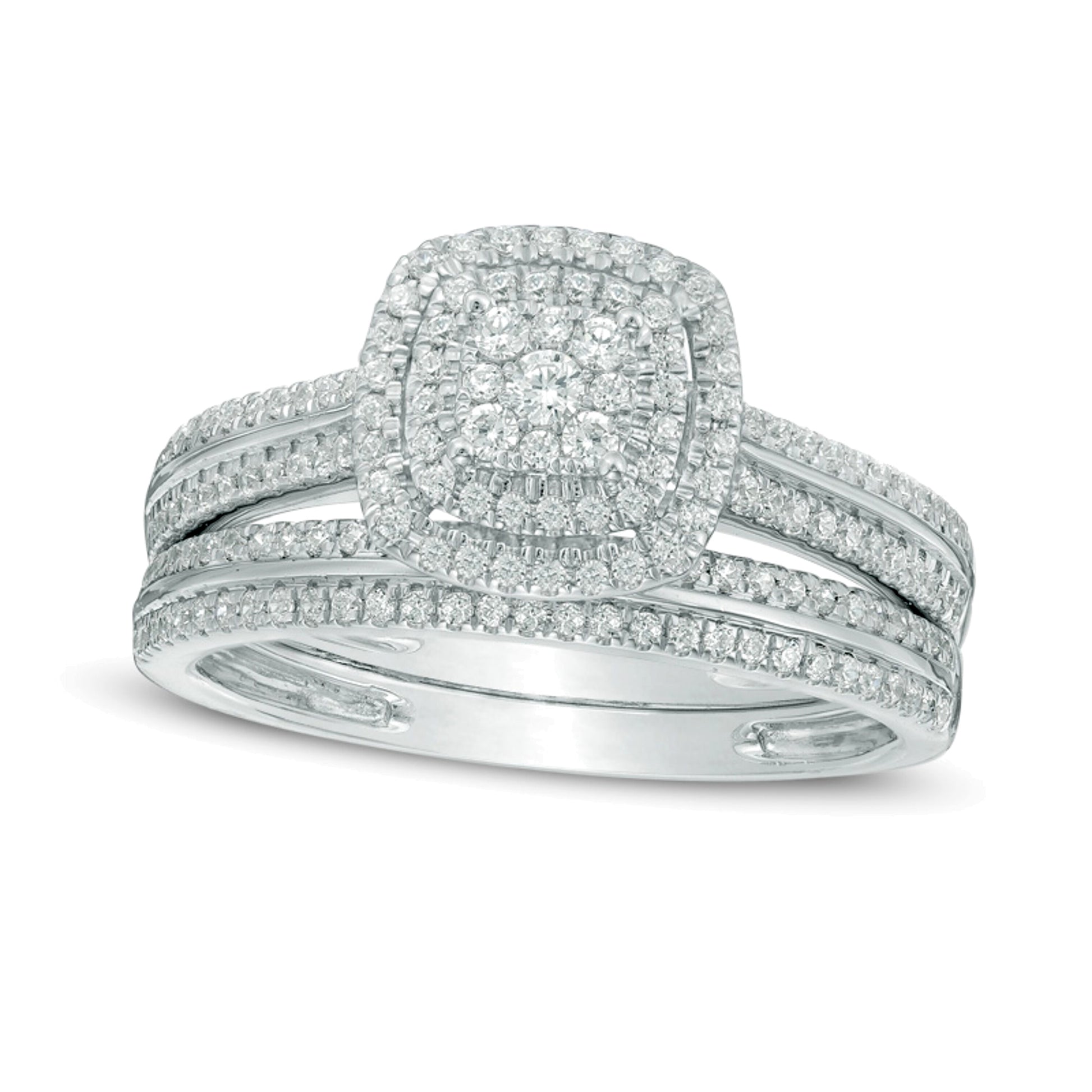 0.5 CT. TW Multi-Diamond Double Square Frame Bridal Set in 10K White Gold