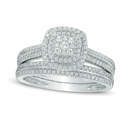 0.5 CT. TW Multi-Diamond Double Square Frame Bridal Set in 10K White Gold