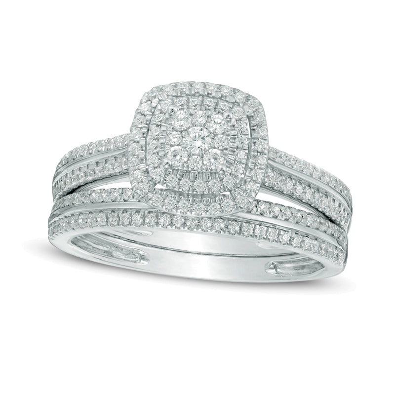 0.5 CT. TW Multi-Diamond Double Square Frame Bridal Set in 10K White Gold