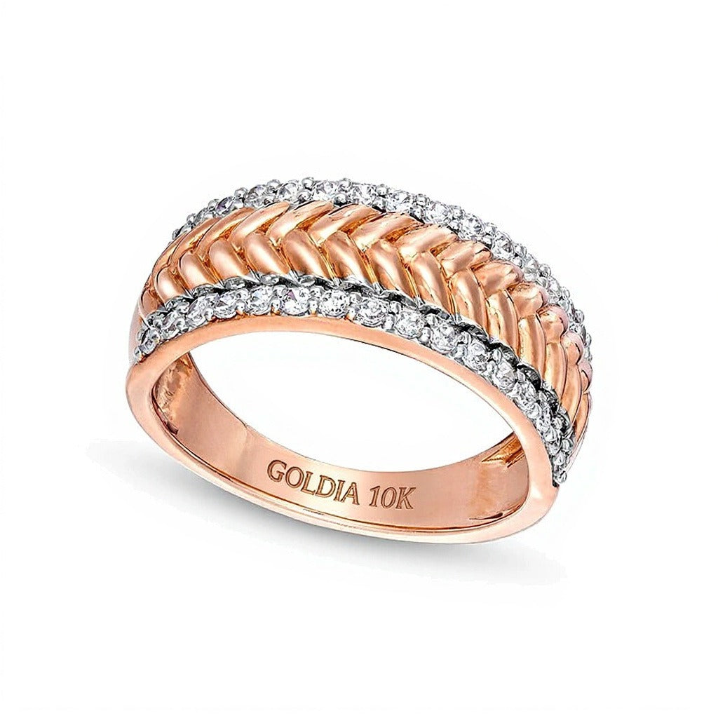 0.5 CT. TW Diamond Edge Herringbone Band in 10K Rose Gold