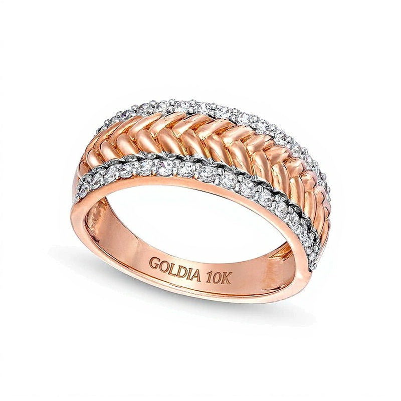 0.5 CT. TW Diamond Edge Herringbone Band in 10K Rose Gold