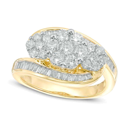 1.5 CT. TW Multi-Diamond Three Flower Bypass Ring in 14K Gold