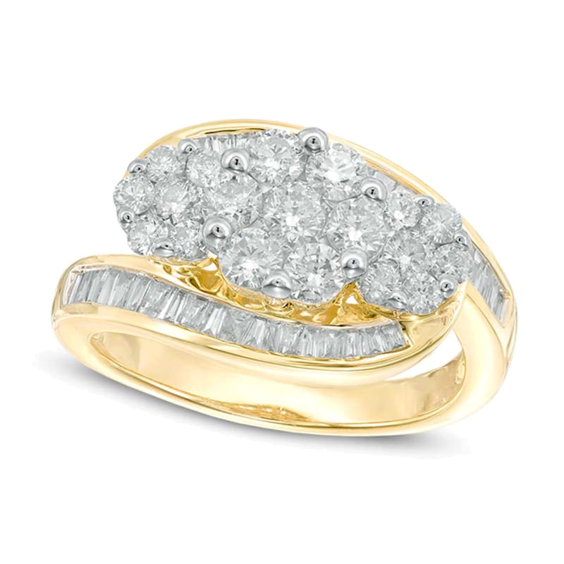 1.5 CT. TW Multi-Diamond Three Flower Bypass Ring in 14K Gold