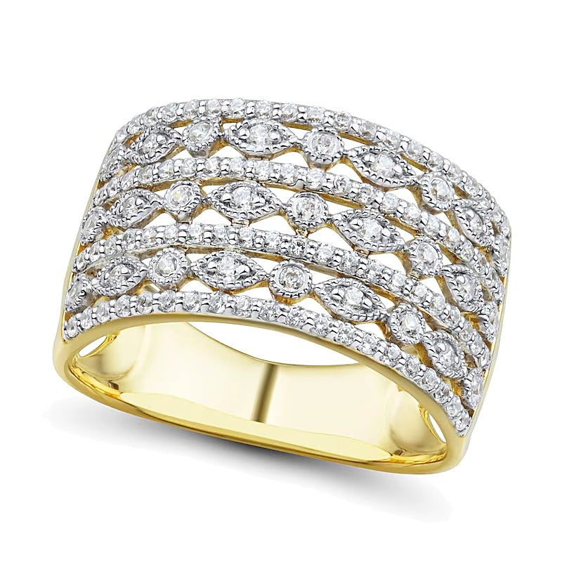 0.5 CT. TW Diamond Alternating Marquise Multi-Row Vintage-Style Band in 10K Gold