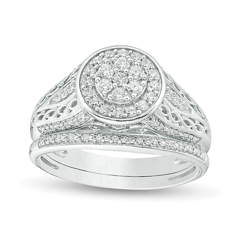 0.5 CT. TW Composite Diamond Double Frame Filigree Bridal Set in Sterling Silver