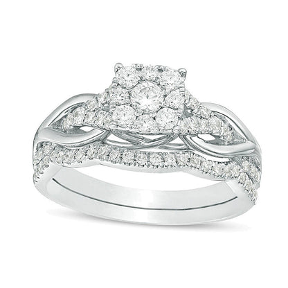 0.63 CT. TW Diamond Square Frame Knot Shank Bridal Set in 14K White Gold