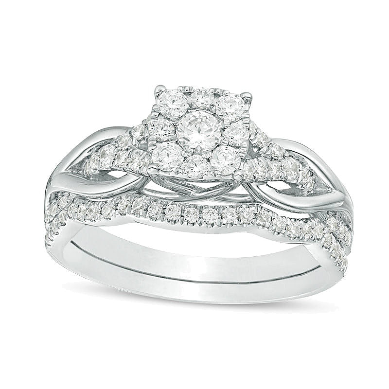 0.63 CT. TW Diamond Square Frame Knot Shank Bridal Set in 14K White Gold