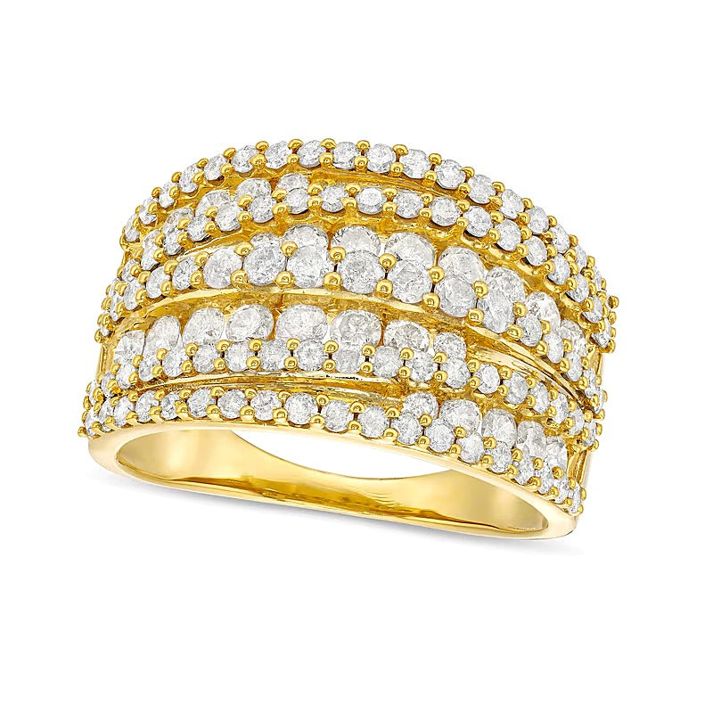 2.0 CT. TW Diamond Layered Overlay Multi-Row Band in 10K Gold