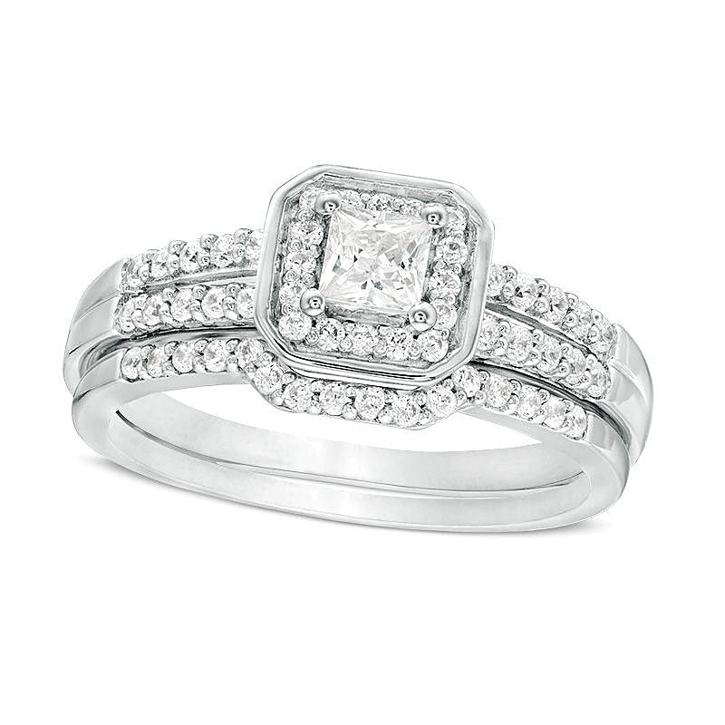 0.5 CT. TW Princess-Cut Diamond Cushion Frame Bridal Set in Sterling Silver