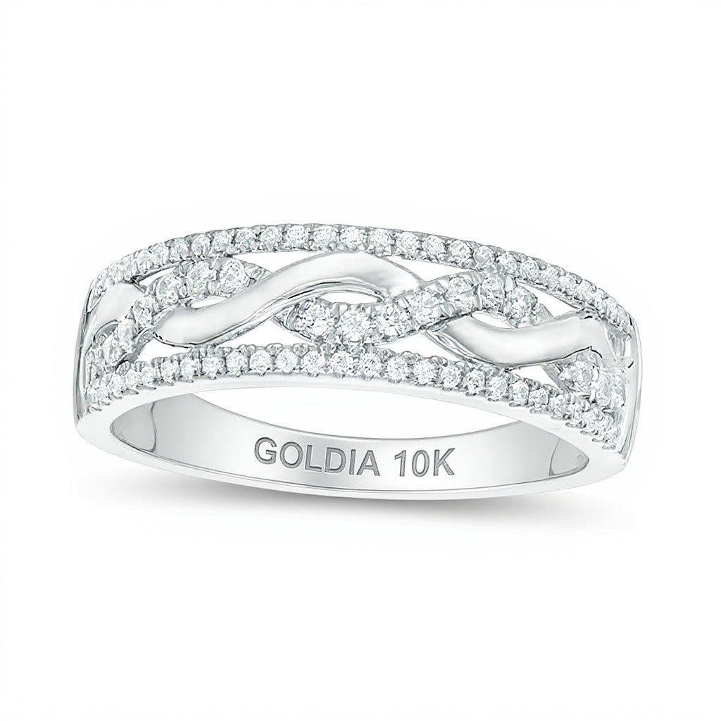 0.25 CT. TW Diamond Twist Wedding Band in 10K White Gold