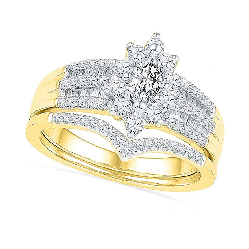 1.0 CT. TW Marquise Diamond Frame Bridal Set in 10K Gold