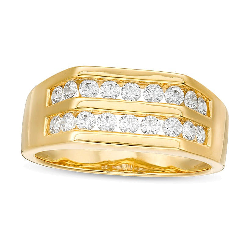 0.5 CT. TW Diamond Comfort-Fit Double Row Wedding Band in 14K Gold