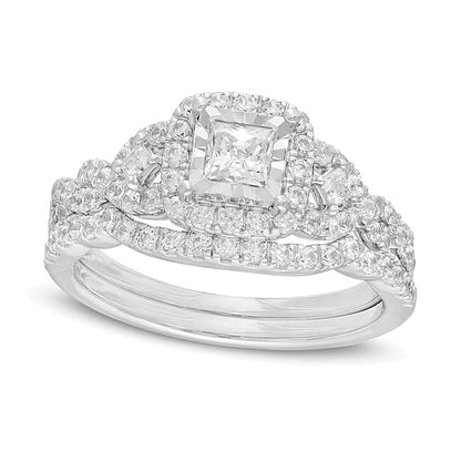 1.0 CT. TW Princess-Cut Diamond Frame Twist Shank Bridal Set in 10K Two-Tone Gold