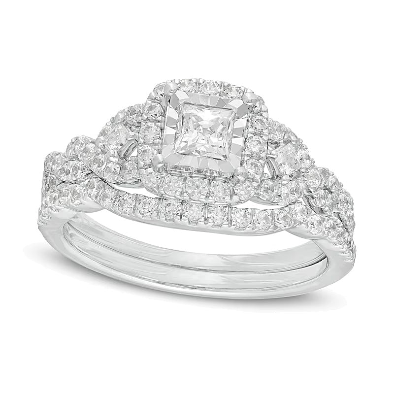 1.0 CT. TW Princess-Cut Diamond Frame Twist Shank Bridal Set in 10K Two-Tone Gold