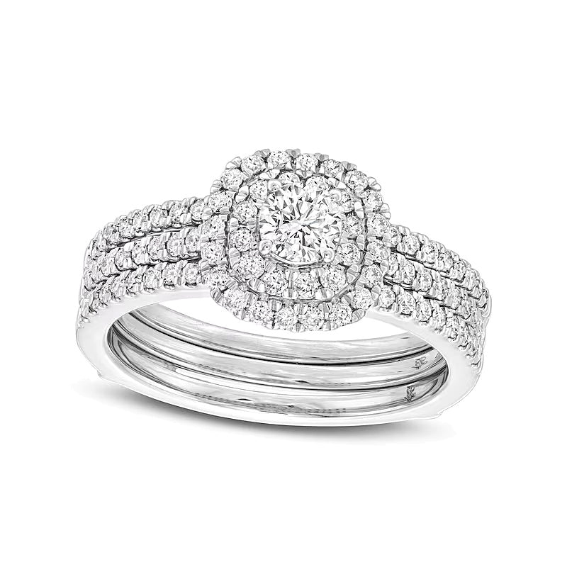 1.0 CT. TW Diamond Double Frame Multi-Row Bridal Set in 10K White Gold