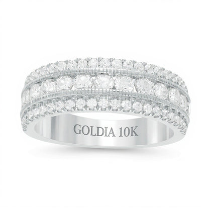 1.33 CT. TW Diamond Triple Row Vintage-Style Anniversary Ring in 10K White Gold