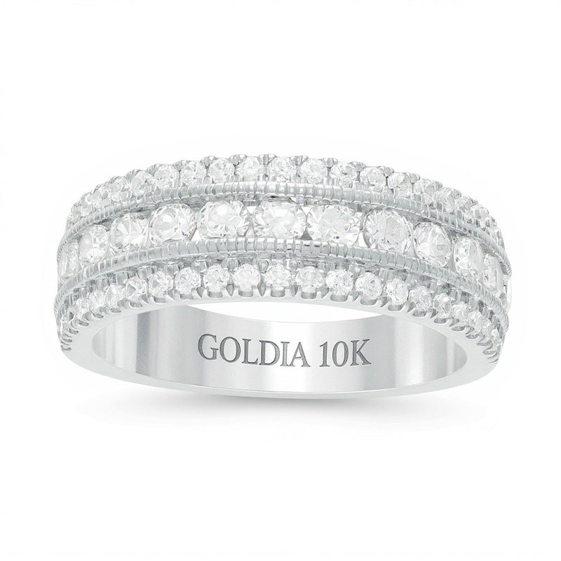 1.33 CT. TW Diamond Triple Row Vintage-Style Anniversary Ring in 10K White Gold