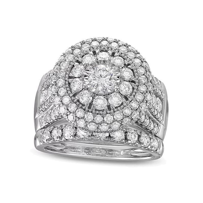 2.88 CT. TW Multi-Diamond Layered Double Frame Multi-Row Bridal Set in 10K White Gold