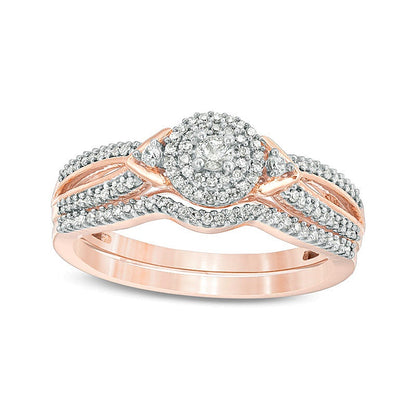 0.25 CT. TW Diamond Double Frame V-Sides Bridal Set in 10K Rose Gold