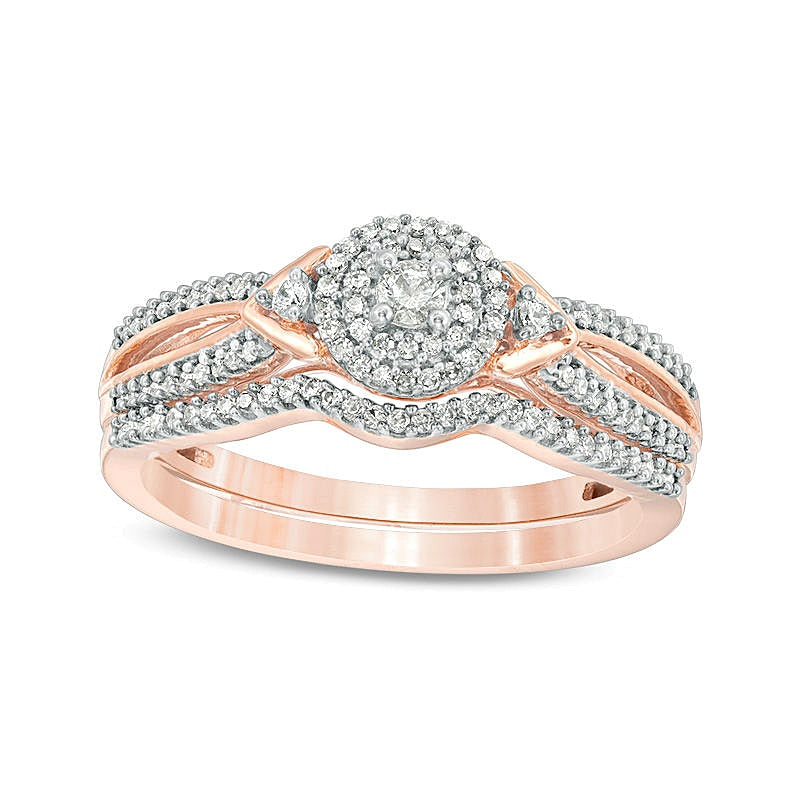 0.25 CT. TW Diamond Double Frame V-Sides Bridal Set in 10K Rose Gold
