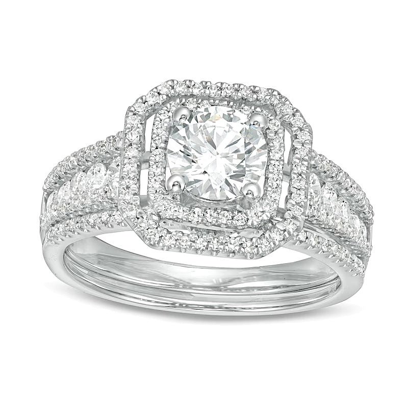 1.38 CT. TW Diamond Double Octagonal Frame Multi-Row Bridal Set in 14K White Gold