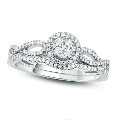 0.33 CT. TW Composite Diamond Frame Twist Bridal Set in 10K White Gold