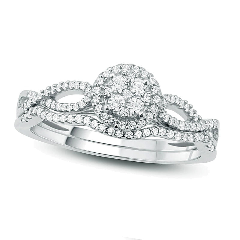 0.33 CT. TW Composite Diamond Frame Twist Bridal Set in 10K White Gold