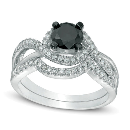 1.2 CT. TW Enhanced Black and White Diamond Swirl Bridal Set in 10K White Gold