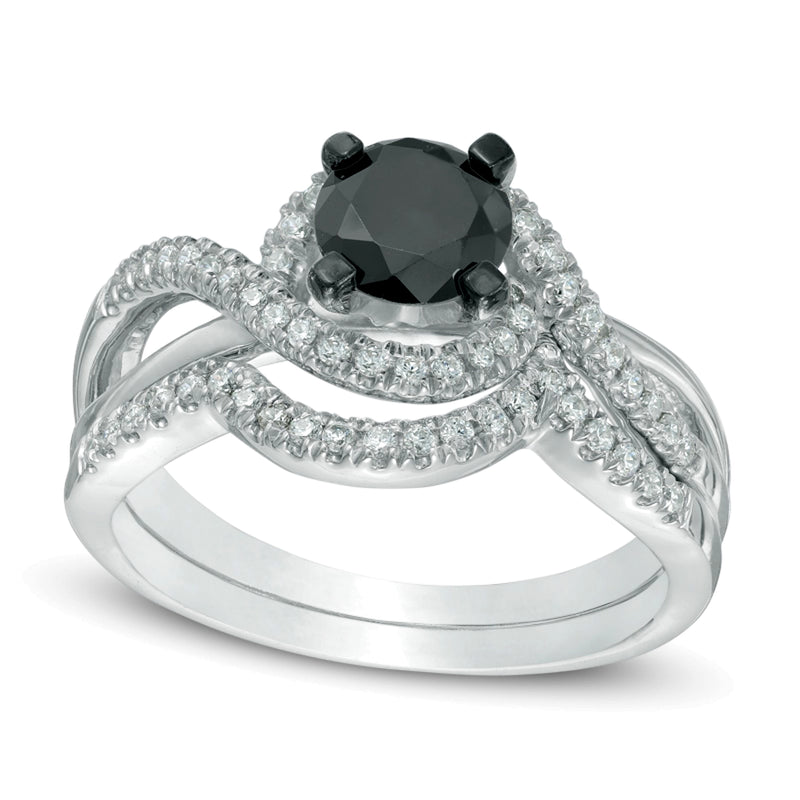 1.2 CT. TW Enhanced Black and White Diamond Swirl Bridal Set in 10K White Gold