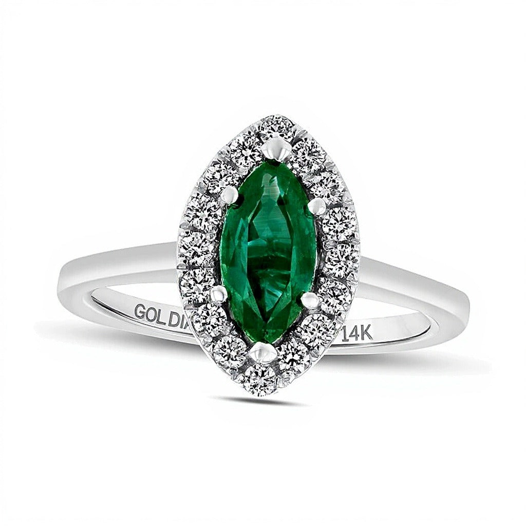 Marquise Emerald and 0.25 CT. TW Diamond Frame Ring in 14K White Gold