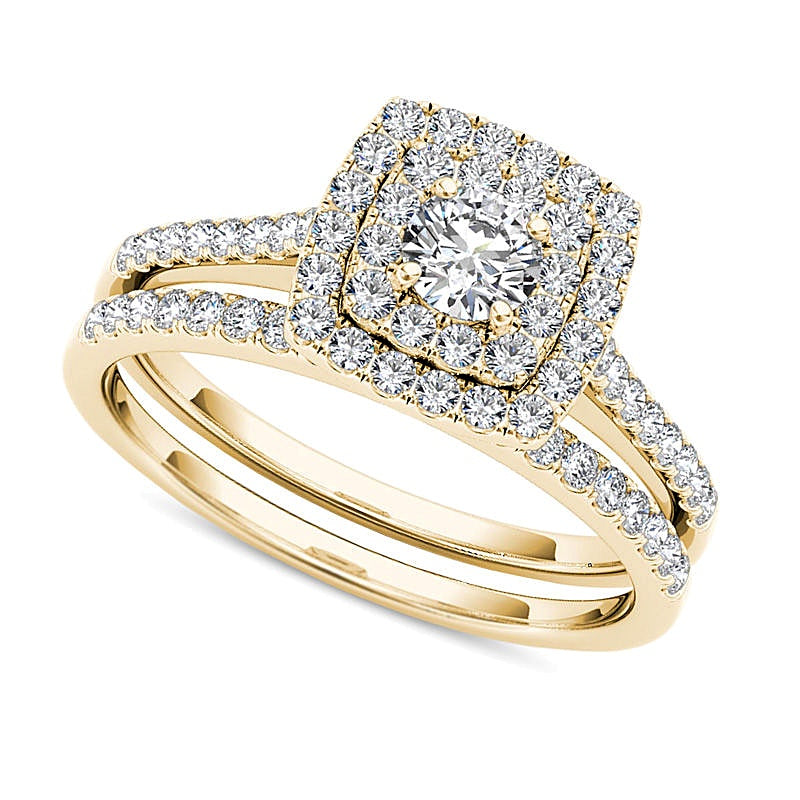 0.75 CT. TW Diamond Double Cushion Frame Bridal Set in 14K Gold