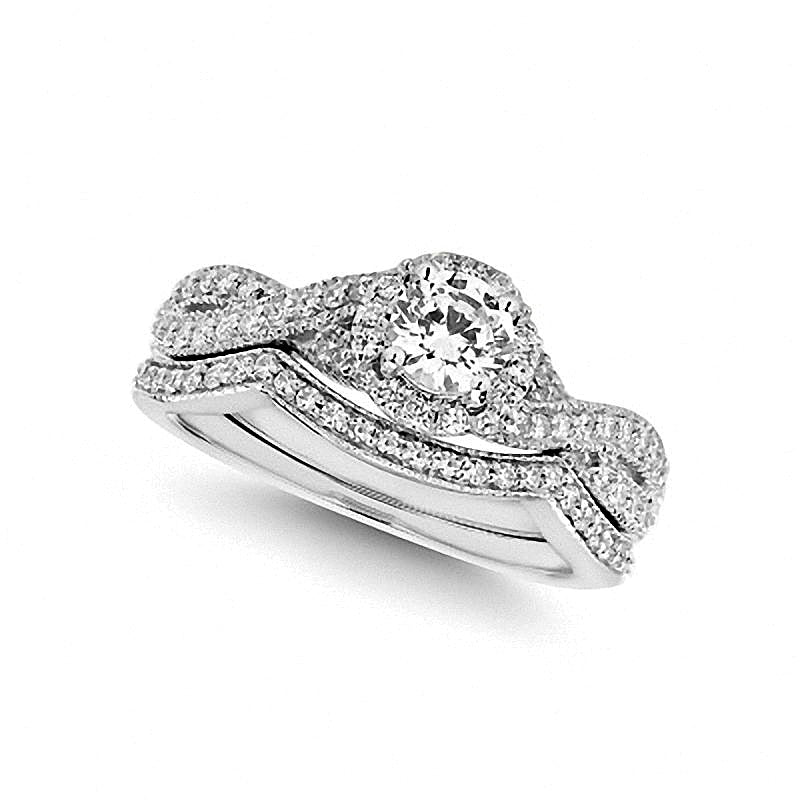 0.75 CT. TW Diamond Twist Shank Bridal Set in 14K White Gold