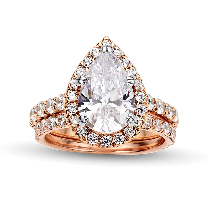 4.5 CT. TW Pear-Shaped Lab-Grown Diamond Frame Bridal Set in 14K Rose Gold (I/SI2)