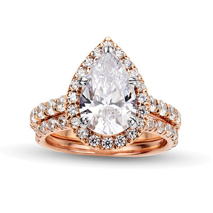 4.5 CT. TW Pear-Shaped Lab-Grown Diamond Frame Bridal Set in 14K Rose Gold (I/SI2)