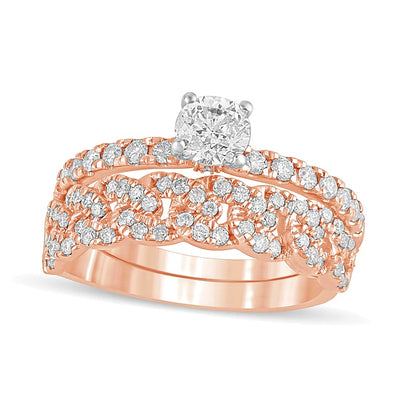 1.0 CT. TW Diamond Cuban Curb Chain Link Bridal Set in 10K Rose Gold