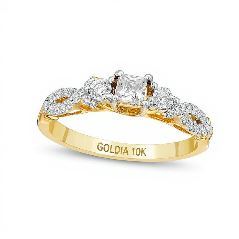 0.38 CT. TW Princess-Cut Diamond Three Stone Crossover Shank Engagement Ring in 10K Gold