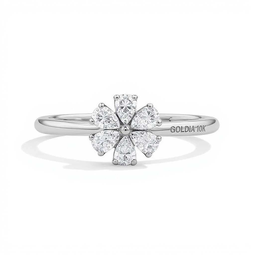 0.33 CT. TW Pear-Shaped Lab-Grown Diamond Flower Ring in 10K White Gold (F/VS2)